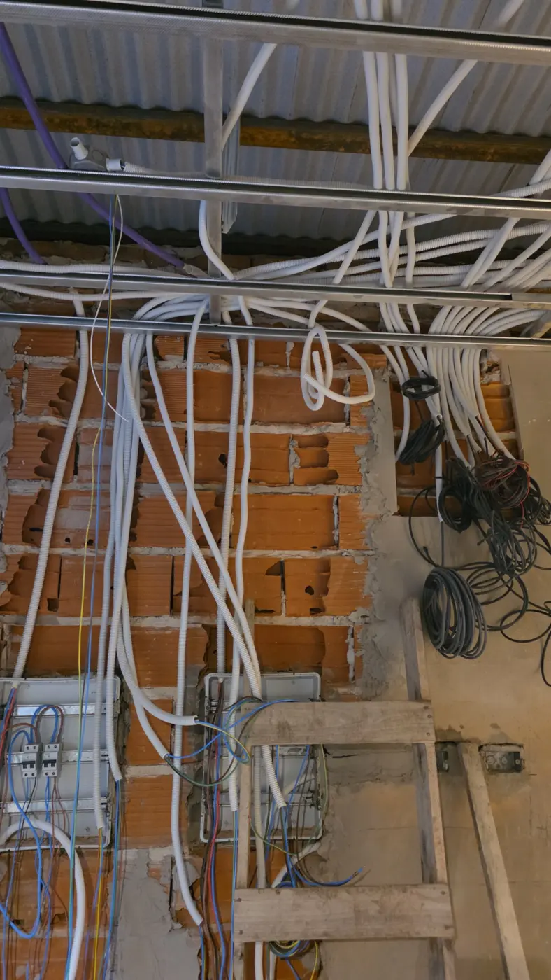 Tendido de cañerías y cableado eléctrico durante la obra